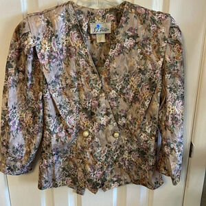 Vintage S.L. Petites Women’s 6 Beige Multi Colored Floral Pearl Button Jacket